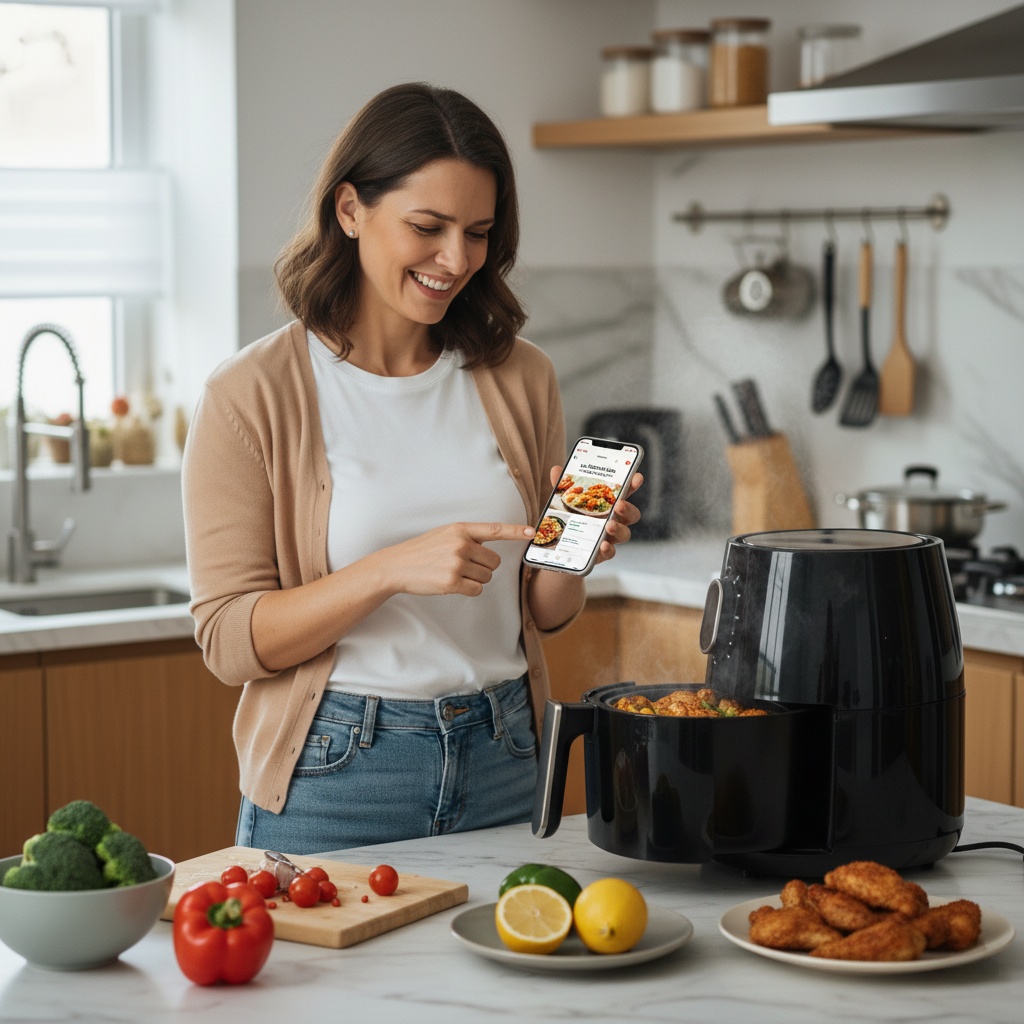 Donna sicura con AirFryer
